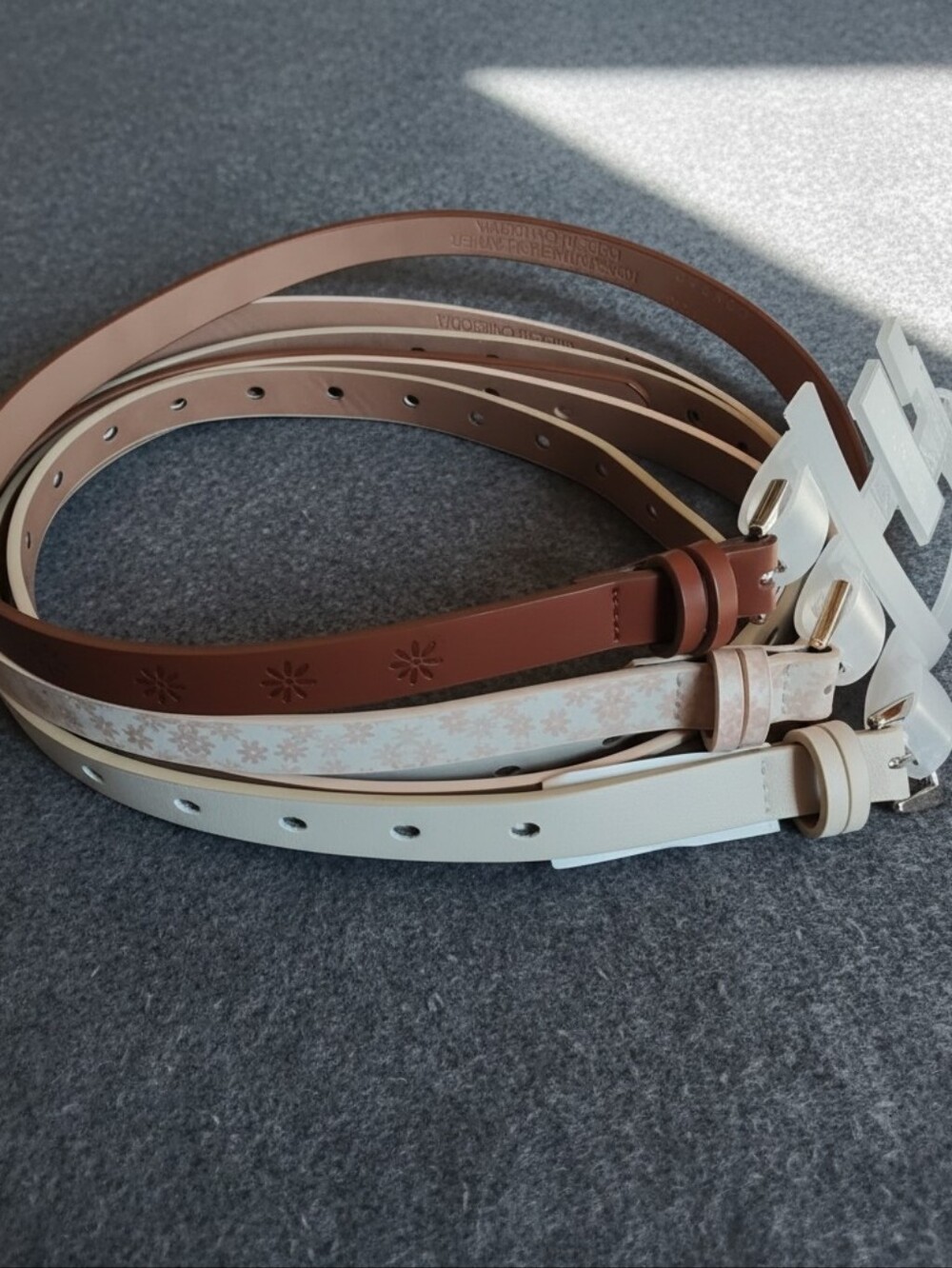 NWT Lauren Conrad Triple Pack Belts - Brown Cream White & Pink Flowers Size 1x